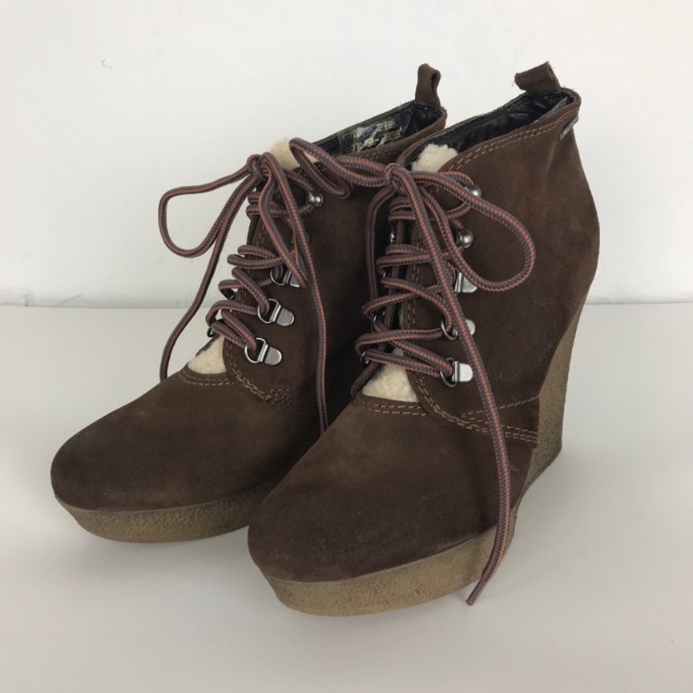 Diesel Wedge Booties Lace Up Boots, size 9